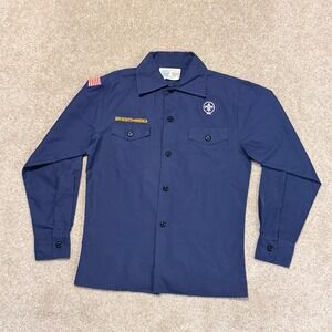 Boy Scouts of America Uniform Shirt Youth Medium Blue Long Sleeve BSA Patches